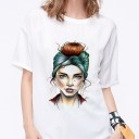 Dames T-shirt met gezichtsprint 6