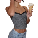 Dames T-shirt met luipaardprint O-hals met strik en kant Dunne bandjes Polyester spandex zomer elastische top 5