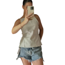 Dames T-shirt Met O-hals Dunne Bandjes Ontblote Rug Effen Kleur Zomer T-shirt Van Polyester Voor Licht Draagcomfort 2