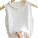 Dames T-shirt Universele maat Effen met parels Brede schouderbanden Ronde hals Materiaal polyester katoen 4