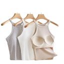 Dames tanktop eenkleurig Ingebouwde bh U-hals Dunne bandjes Viscose spandex comfortabele top 3