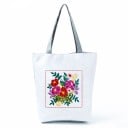 Dames tas met bloemenprint Hogere vorm met verbrede bodem 27 x 37 x 8 cm Lange grijze hengsels Polyester Motieven van rozen en klaprozen 11