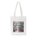 Dames tas met een print van antieke beelden in een moderne collage. Boodschappentas 35 x 40 cm Handvaten 30 cm Witte tas met een opvallend 12