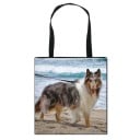 Dames tas met hondenprint over de hele voorkant Vierkante boodschappentas met zwarte handvatten Polyester Afmeting 34,5 x 34,5 cm 12