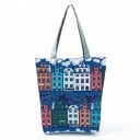 Dames tas met print van beroemde monumenten en historische steden Polyester tas 27 x 37 x 8 cm met grijze handvatten Ruime rechthoekige vorm 1