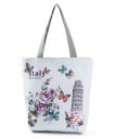 Dames tas met print van beroemde monumenten en historische steden Polyester tas 27 x 37 x 8 cm met grijze handvatten Ruime rechthoekige vorm 7