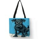 Dames tas met print van geschilderd hondenportret Linnen polyester Vierkante vorm 40 x 40 cm Zwarte hengsels van 30 cm lang Opvallende tekening 3