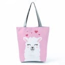 Dames tas met vrolijke dieren- en bloemenprint Polyester tas 27 x 37 x 8 cm met grijze hengsels Ruime rechthoekige vorm voor elke dag 3