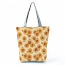 Dames tas met zonnebloemprint Polyester tas met grijze handvatten en een naar boven verbreedde vorm Bloemenpatroon Afmetingen 27 x 37 x 8 cm 2
