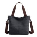 Dames tas van canvas en polyester 30 x 29 x 13 cm Handtas met twee bruine handvatten Verstelbare schouderband met karabijnhaken 1