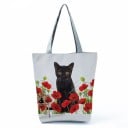 Dames tas van polyester met kattenprint 27 x 37 x 8 cm Boodschappentas met grijze hengsels en grijze bodem Voor boodschappen en dagelijks gebruik 2