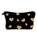 Dames toilettas met rits Zwarte make-up tas voor kleine spulletjes met gouden hartjes Polyester 22 x 13,5 cm 1