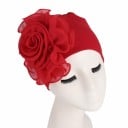 Dames turban hoed met grote geplooide bloem aan de zijkant Elegante hoofddeksel van katoen en polyester Universele maat 4