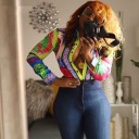 Dames verlengde blouse met lange mouwen Kleurrijke ornamentale print met medaillons Afgeronde onderrand Polyester Modern extravagant stijl 2