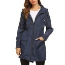 Dames verlengde jas met capuchon en volledige rits Getailleerde taille Twee grote klepzakken Lange mouwen Polyester 7