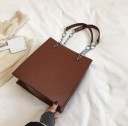 Dames vierkante schoudertas Handtas Handvatten met metalen kettingen Kunstleer PU Minimalistisch plat ontwerp 25 x 28 x 10 cm 3