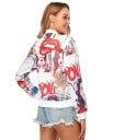 Dames voorjaars bomberjack met comicprint in pop art stijl Wit met kleurrijke motieven Lange mouwen Korter model Ritssluiting Polyester 2