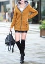 Dames voorjaars- en herfst fleece jas met ritscapuchon Fleece voering Verlengde snit over de heupen Knoopzakken Katoen 21