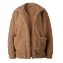 Dames warme harige jas met rits en brede kraag Losse snit met afhangende schouders Twee grote voorzakken Polyester met katoen 7