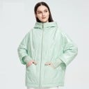 Dames waterdichte jas met capuchon en rits Glanzende gestikte panelen Brede mouwen met gebreide manchetten Losse pasvorm 100% polyester 2