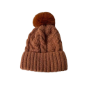 Dames winter gebreide muts Twist met bontpompon Polyester warme muts 55–60 cm Effen skihut met harige pompon 10