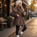 Dames winter gewatteerde jas met strikceintuur en sjaalkraag wikkel puffer jas met brede mouwen 9