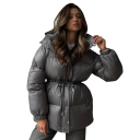 Dames winterjas met kraag Warme jas met knopen, zakken en verstelbare koord in de taille Comfortabele wintercoat voor dagelijks gebruik 17