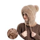Dames wintermuts met pompon Hoofdomtrek 55–60 cm Warme gebreide hoofdbedekking met strikbanden voor de winter 2
