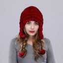 Dames wintermuts van gebreide bont met oorkleppen en koordjes met pompons Voor zeer koude weersomstandigheden Universele maat 3