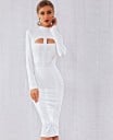 Dames witte bandage midi jurk met lange mouwen en hoge kraag Aansluitende stretch pasvorm met uitsnijding op de borst Materiaal polyester 6