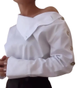 Dames witte blouse met lange mouwen Asymmetrische halslijn Elegante blouse met knopen Lichte polyester geschikt voor dagelijks gebruik 2