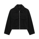 Dames wollen herfstjas met rits Korte snit Reverskraag Twee klepzakken Elegante jas voor de overgangsperiode Stedelijke stijl 4