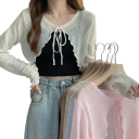 Dames zomer cardigan met lange mouwen en striksluiting Effen lichte trui van polyester Elegante luchtige top voor warme dagen 5