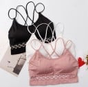 Dames zomerbh met gekruiste schouderbandjes Ribgebreide elastische stof Gaasdoorbraak onder de cups Nylon en polyester Universele maat 4