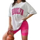 Dames zomerpyjama met korte mouwen en shorts Een effen set met de tekst Brooklyn van polyester en spandex in verschillende kleuren 5