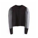 Dames zwarte blouse met lange transparante luchtige mouwen Knoopsluiting Ronde hals Brede manchetten Polyester en katoen 1