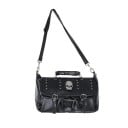 Dames zwarte handtas en schoudertas Kunstleer Klep met metalen studs en gespen Bovenste handvat Afneembare schouderriem 34 x 24,5 cm 1