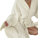 Damesbadjas beige kleur Zachte katoenen badjas Strik rond de taille Comfortabele thuisbadjas van ademend katoen Lichte elegante damesbadjas 2