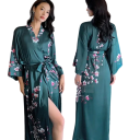 Damesbadjas universele maat S met bloemenpatroon Bindstrik rond de taille Lichte badjas van kunstzijde en polyester Elegante huisbadjas 2