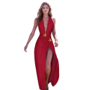 Damesbadpak met een diepe halslijn en een maxi-rok in sarongstijl. 2-in-1 set met een zeester. Elegante zomeroutfit voor het strand en feestjes. 6