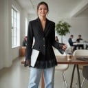 Damesblazer met kantafwerking Op twee knopen Met revers Getailleerde pasvorm Polyester Voor op kantoor en sociale evenementen 10