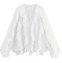 Damesblouse lange mouw V-hals Elegante blouse met ruches Knopen sluiting Lichte stijlvolle top voor dagelijks gebruik Polyester 7