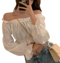 Damesblouse lange mouwen Crop top met opgetrokken schouders Elegante modieuze top Katoen Polyester Stijlvolle damesblouse voor dagelijks gebruik 5