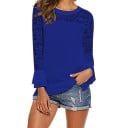 Damesblouse met kantdecolleté en lange kanten mouwen eindigend in een volant Ronde hals Vloeiende snit Polyester en spandex 3