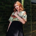 Damesblouse met korte mouwen en artistieke print van engelen Losse pasvorm Open kraag Knopenrij Pastelkleuren 4