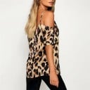 Damesblouse met leopardpatroon en blote schouders Dunne bandjes en V-hals Korte losse mouwen Vloeiende snit Materiaal polyester 3