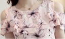Damesblouse met ontblote schouders en korte mouwen Ruches over de borst en mouwen Zomerse bloemenprint Polyester met acetaat en spandex 6