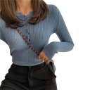 Damescardigan van katoen en polyester met halve knoopsluiting Effen trui met ronde hals Lange mouwen Universele maat 8