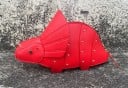 Dameshandtas 33 x 16 x 9,5 cm in de vorm van een dinosaurus met een kraag en hoorns Langwerpige tas versierd met metalen studs en een rits 2