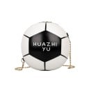 Dameshandtas in de vorm van een bal 17 x 17 cm Zwart-witte ronde schoudertas met gouden ketting Sportief accessoire voor fans 1